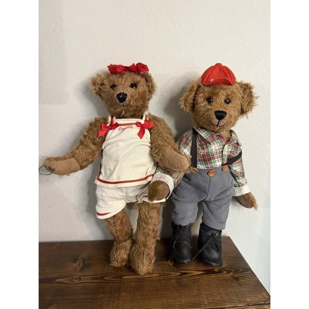 Vintage Franklin‎ Mint Coca Cola Jointed Collector Mohair Teddy Bears Set